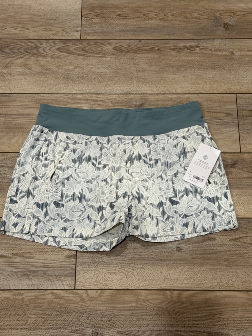 Women's Athleta Floral Lace Overlay Shorts with Teal Waistband